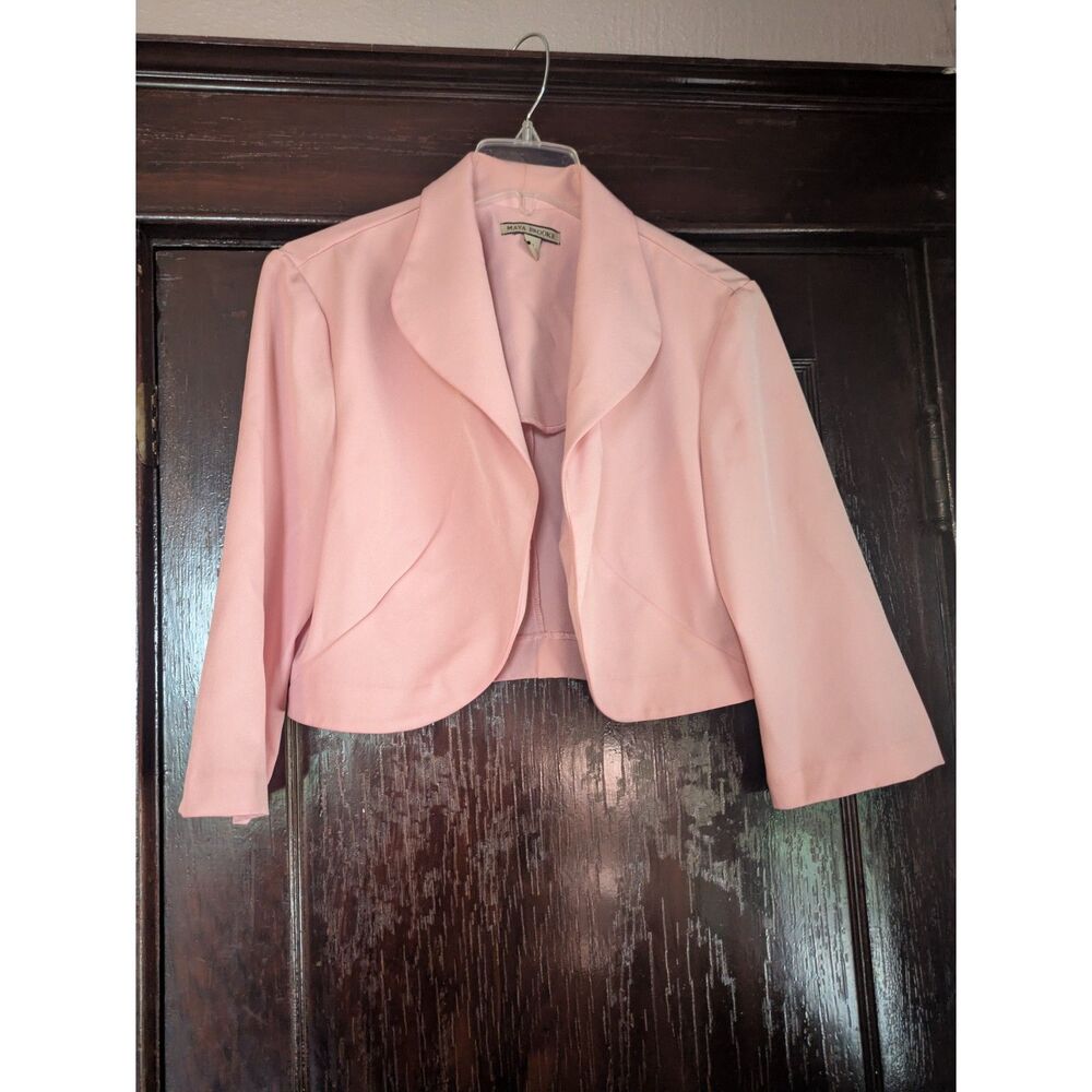 Maya Brooke Pink Cropped Blazer with 3/4 Length Sleeves - 12